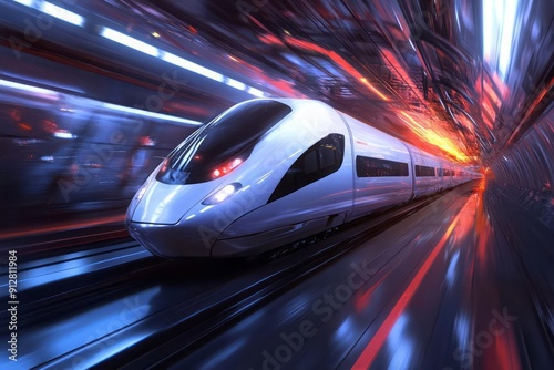 High speed railway construction, with sleek train designs and innovative construction techniques