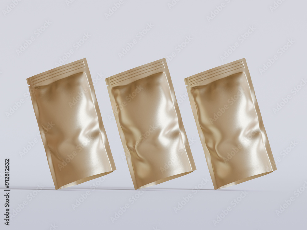 Blank aluminium foil plastic pouch bag sachet packaging mockup isolated on white background with clipping path Blank aluminium foil plastic pouch bag sachet packaging mockup isolated on white background with clipping path