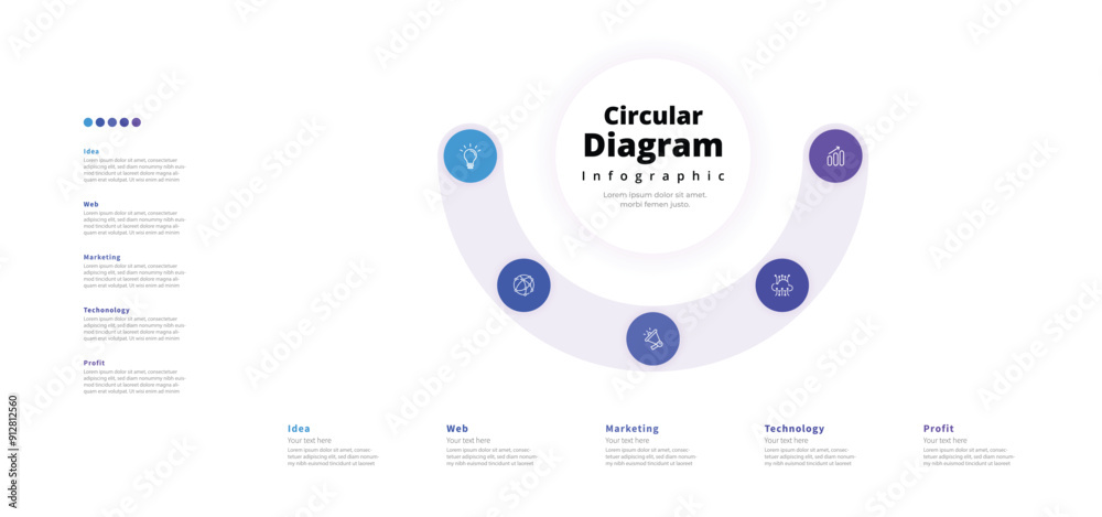 Modern minimalist elegant clean circular 5 steps editable diagram infographic design template vector Modern minimalist elegant clean circular 5 steps editable diagram infographic design template vector