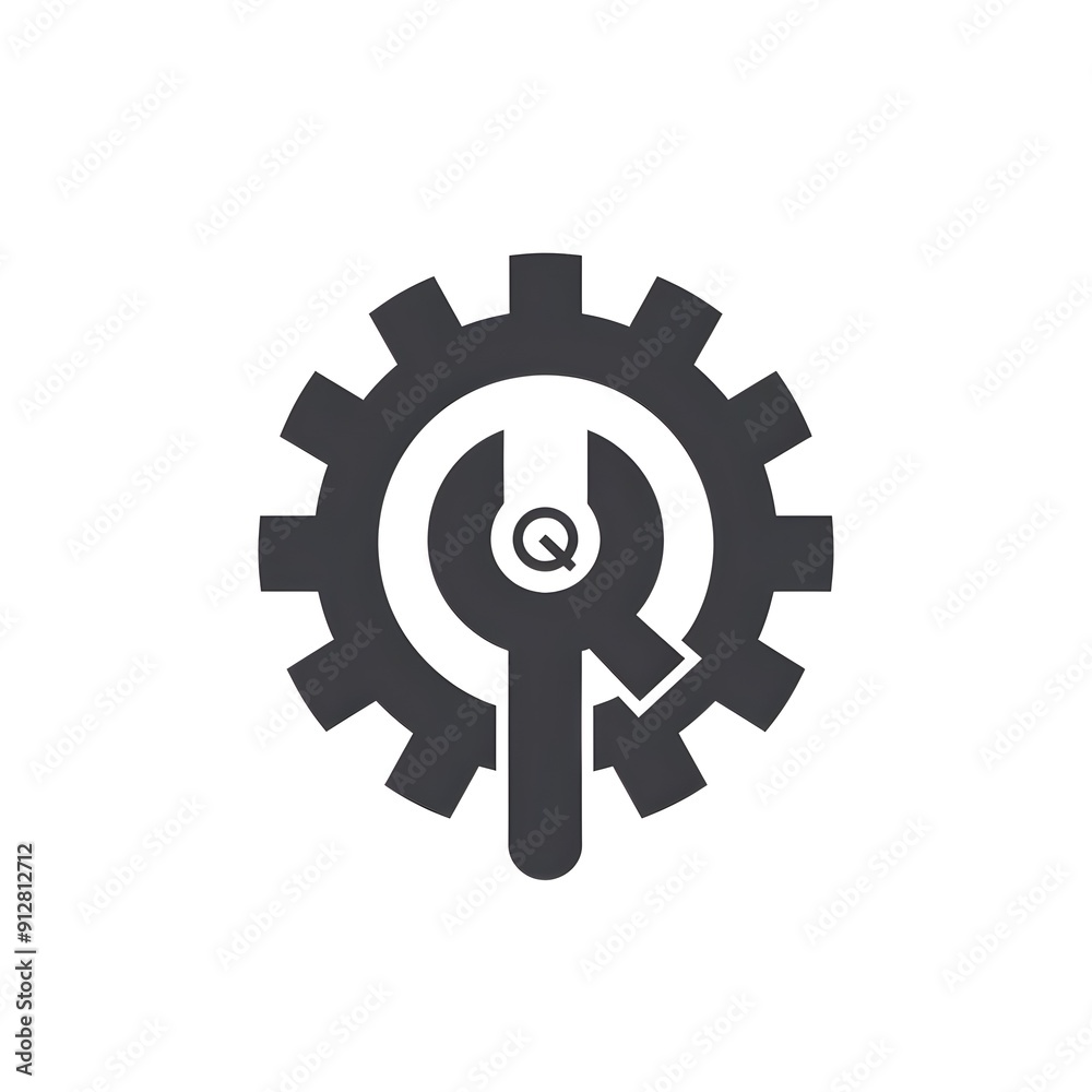 logo, minimalistic style logo of the tools for showing there is gear and wrench with letter Q inside , white background, vector illustration, flat design, simple shapes, black color only. logo, minimalistic style logo of the tools for showing there is gear and wrench with letter Q inside , white background, vector illustration, flat design, simple shapes, black color only.