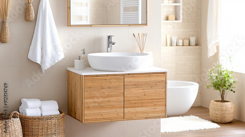 Bamboo bathroom cabinet with clean lines and matte finish in a contemporary bathroom bamboo furniture modern minimalism