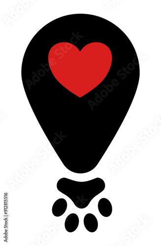 Pet friendly logo gps icon, map pin.