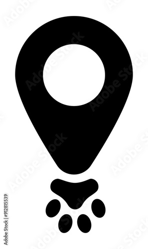 Pet friendly logo with gps icon, map pin.