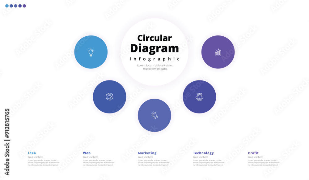 Modern minimalist elegant clean circular 5 steps editable diagram infographic design template vector Modern minimalist elegant clean circular 5 steps editable diagram infographic design template vector