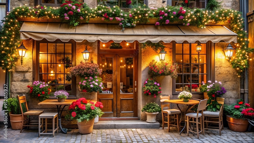 Sun-Kissed Blooms and Rustic Charm: A Cozy Caf? Front AI Generated Sun-Kissed Blooms and Rustic Charm: A Cozy Caf? Front AI Generated