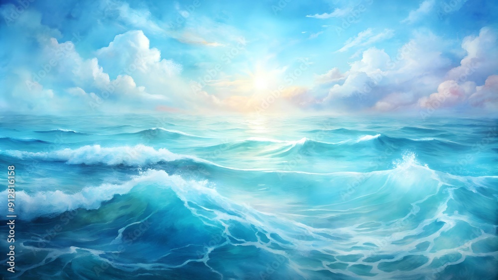 Ethereal Blue Ocean Waves: A Dreamy Soft Pastel Watercolor Background generative AI Ethereal Blue Ocean Waves: A Dreamy Soft Pastel Watercolor Background generative AI
