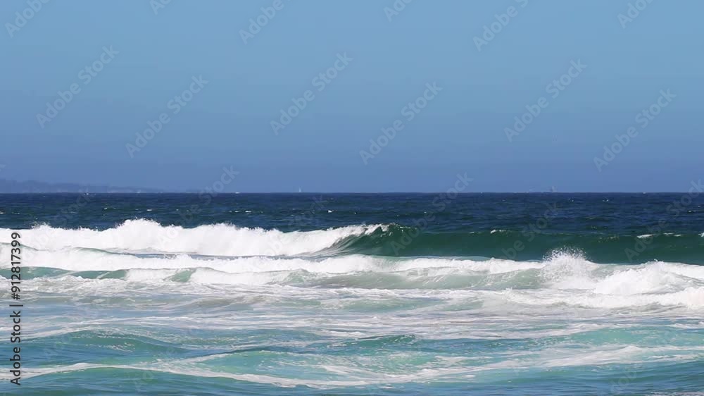 Ocean Waves Breaking With Overcast Blue Sky And Bird Flying California
Ocean Waves Breaking With Overcast Blue Sky And Bird Flying California