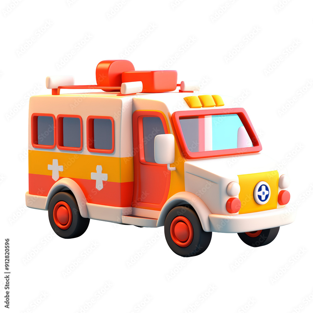 3D cartoon style ambulance rendered isolated on transparent background cutout, PNG file 3D cartoon style ambulance rendered isolated on transparent background cutout, PNG file