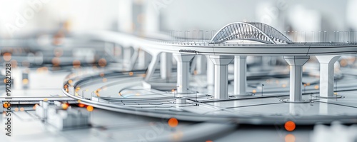 CAD interface showing a 3D model of a bridge, civil engineering project Precise and robust, innovative and reliable, infrastructure design