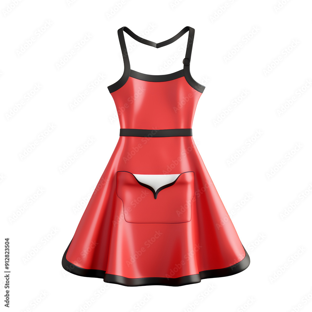 Red apron with a black trim and a pocket isolated on transparent ...