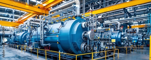 Industrial steam boiler powering a manufacturing plant, factory setting Powerful and efficient, robust and essential, industrial energy supply