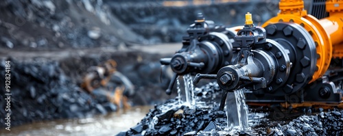 Industrial water pump moving water in a mining operation, rugged environment Powerful and durable, efficient and essential, heavyduty equipment