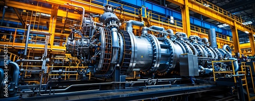 Large industrial generator powering a manufacturing plant, factory environment Powerful and durable, efficient and essential, industrial machinery