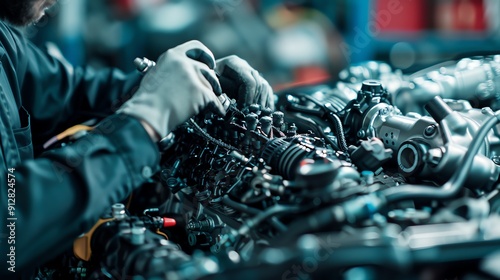 Mechanic performing an engine tuneup, highperformance car setting Precise and advanced, efficient and powerful, vehicle optimization