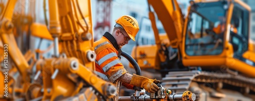 Wallpaper Mural Mechanic working on heavy machinery, construction site backdrop Strong and efficient, robust and practical, heavyduty repair Torontodigital.ca