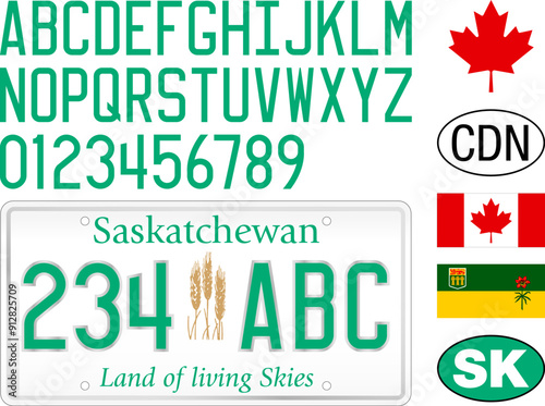 saskatchewanSaskatchewan car license plate pattern, Canada, numbers, letters and symbols, vector illustration