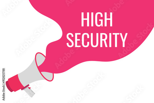 high security button, banner, label, template for website. high security text with colorful megaphone icon 