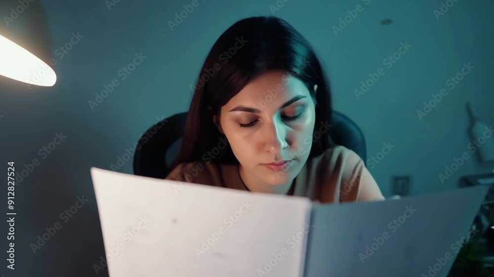 Tired overworked woman sits in office in evening, works at night, prepares report, stack, many pile of papers around. Overtime late job. Person work very hard. Exhausted employee girl. Business worker Tired overworked woman sits in office in evening, works at night, prepares report, stack, many pile of papers around. Overtime late job. Person work very hard. Exhausted employee girl. Business worker
