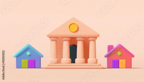 Reference Colorful Toy Houses and Bank Building Image