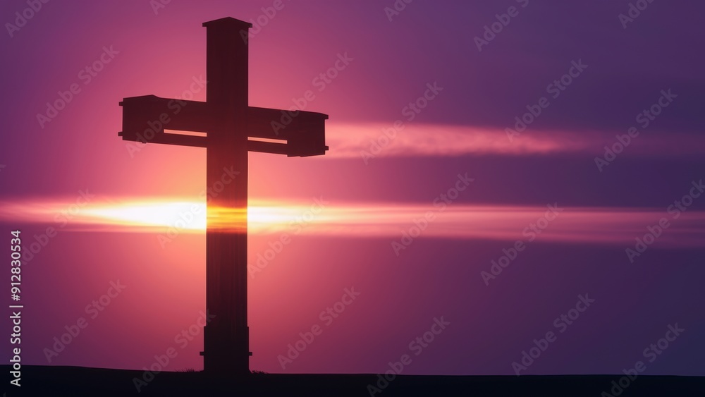 A silhouette of a cross in the sky with sun behind it, AI A silhouette of a cross in the sky with sun behind it, AI