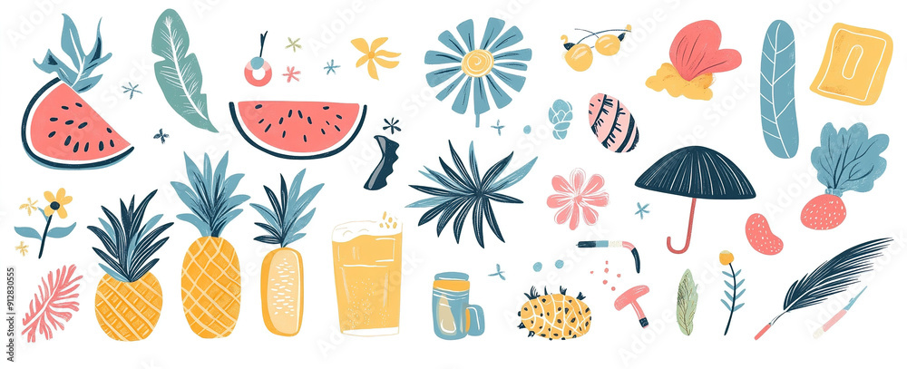 Seaside Doodles: A Fun and Playful Set of Summer Elements and Vacation Icons, Hand-Drawn Vector Illustration for Chic Artwork Seaside Doodles: A Fun and Playful Set of Summer Elements and Vacation Icons, Hand-Drawn Vector Illustration for Chic Artwork