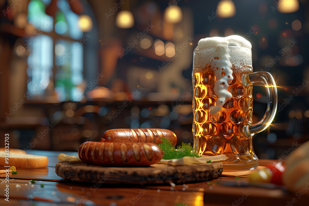 Generative ai on theme of foamy German beer in large glass mug for celebration holiday Oktoberfest Generative ai on theme of foamy German beer in large glass mug for celebration holiday Oktoberfest