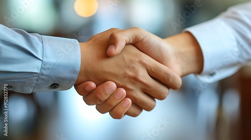 Business handshake in a modern office, clean and professional