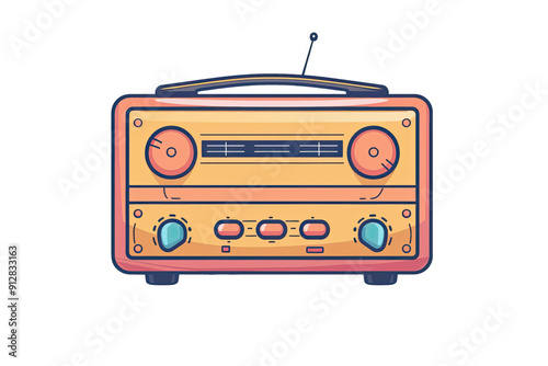 Illustration of a retro vintage radio with knobs and antennas, showcasing classic design and technology from the past.