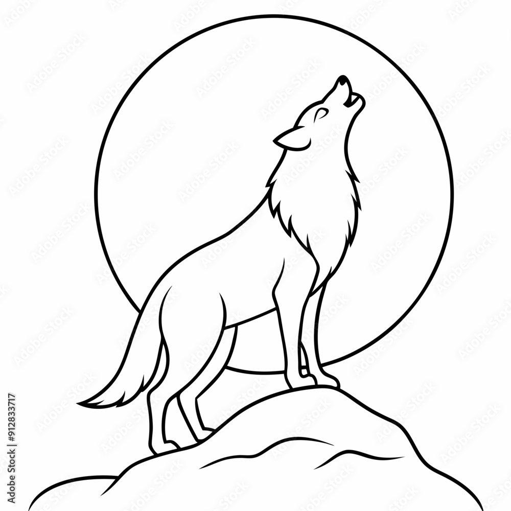 Fototapeta premium Full Moon A wolf howling art vector illustration