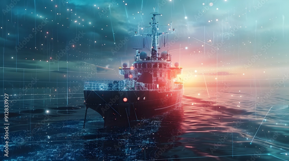 Fototapeta premium Digitally Enhanced Cybersecurity for Maritime Industry