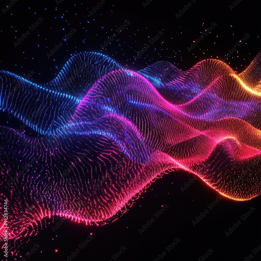 Abstract digital waves with neon colors, futuristic design