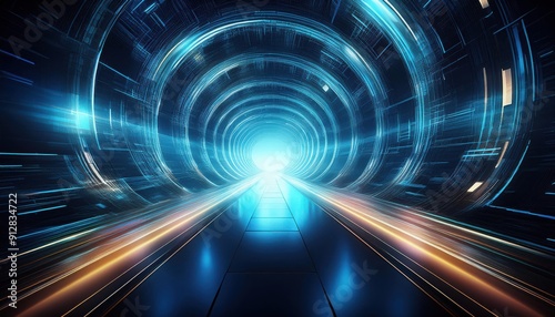 Futuristic Sci-Fi Light Tunnel Speeding Forward