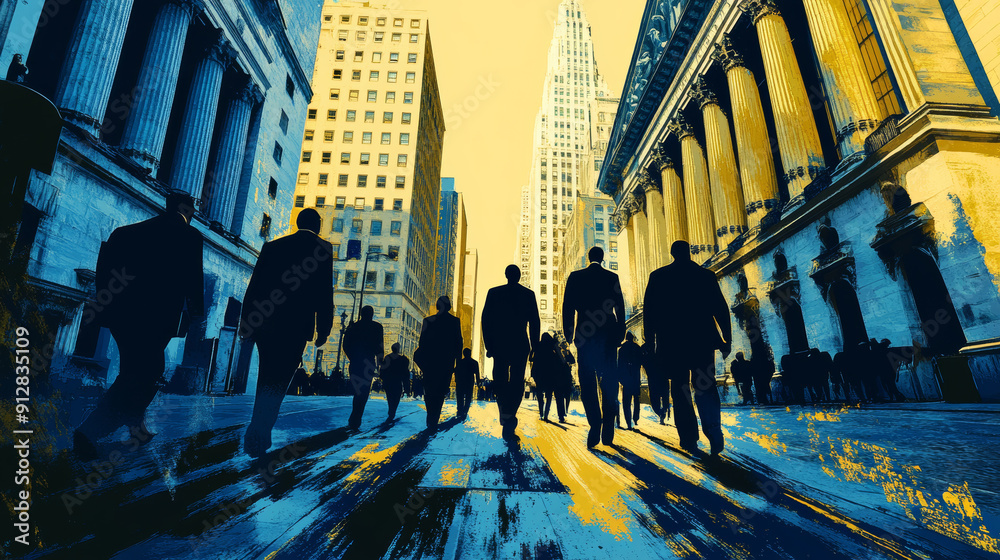 Obraz premium A group of men in suits walking down a city street. The image is a poster for a movie