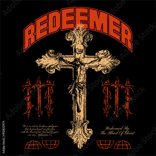 Redeemer streetwear t-shirt design, clothing apparel design, Christian vector graphic t shirt