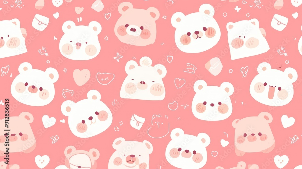 Cute pink teddy bear pattern and white texture, seamless design, adorable cartoon character concept for kids in digital world Cute pink teddy bear pattern and white texture, seamless design, adorable cartoon character concept for kids in digital world