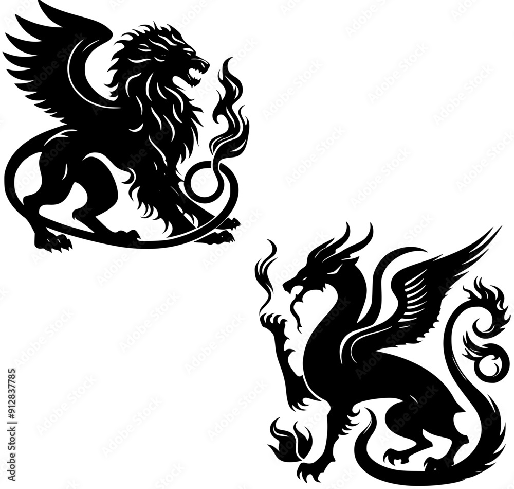 Fototapeta premium heraldic lion illustration, heraldic lion vector