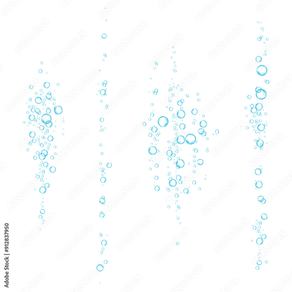 Oxygen air bubbles flow in water on white background. Oxygen air bubbles flow in water on white background.