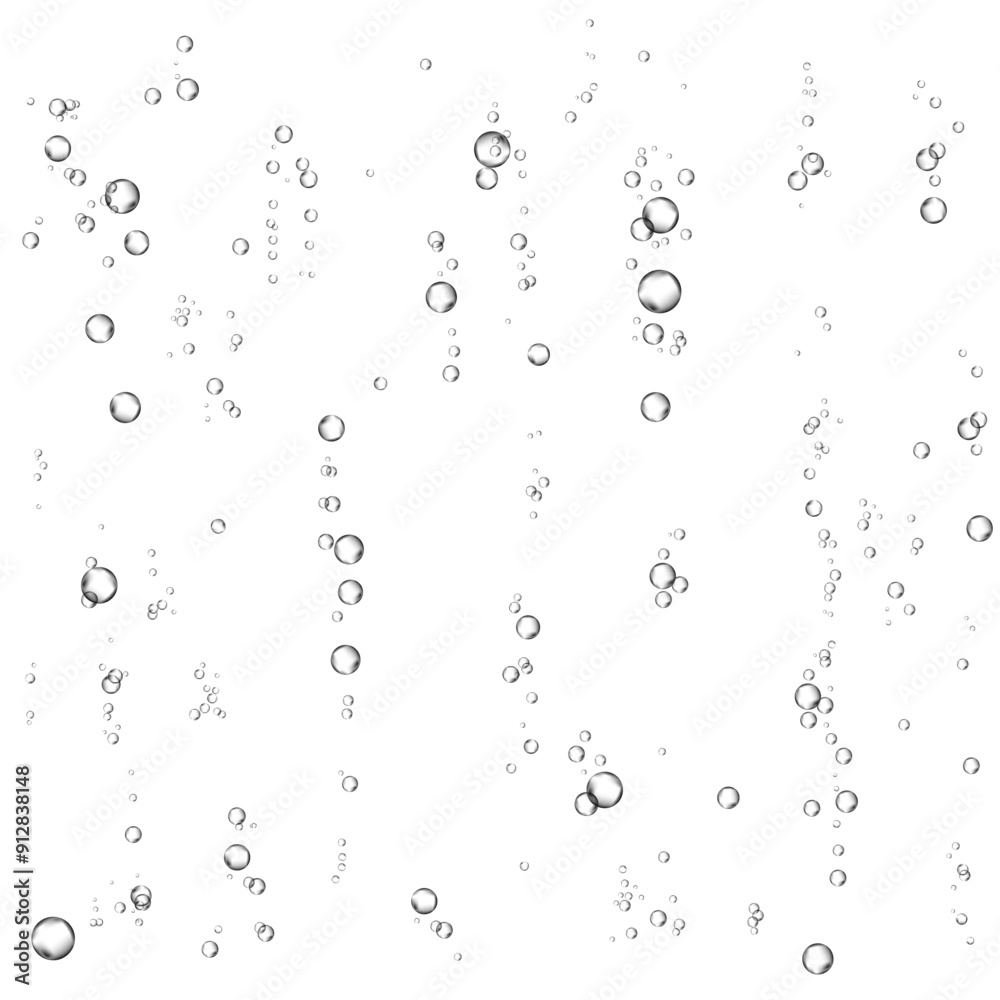 Oxygen air bubbles flow in water on white background. Oxygen air bubbles flow in water on white background.