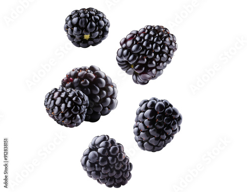 Brombeeren fallend isoliert auf weißen Hintergrund, Freisteller, Transparent  photo