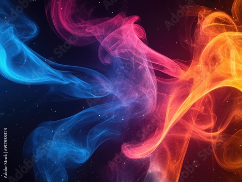 Abstract colorful smoke with swirling patterns, ethereal background