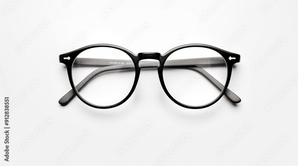 Black Round Eyeglasses on White Background