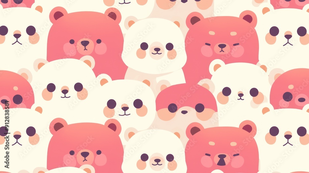Cute pink teddy bear pattern and white texture, seamless design, adorable cartoon character concept for kids in digital world