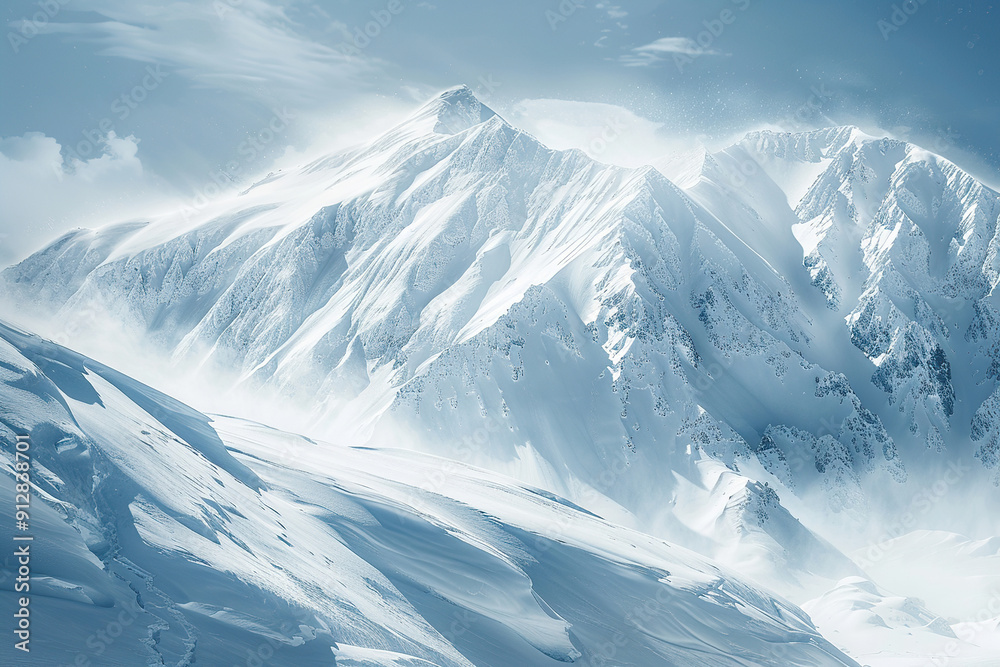 Generative ai on theme of descent of an huge avalanche from the mountain, winter nature landscape Generative ai on theme of descent of an huge avalanche from the mountain, winter nature landscape