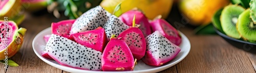 Dragon fruit slice on white plate