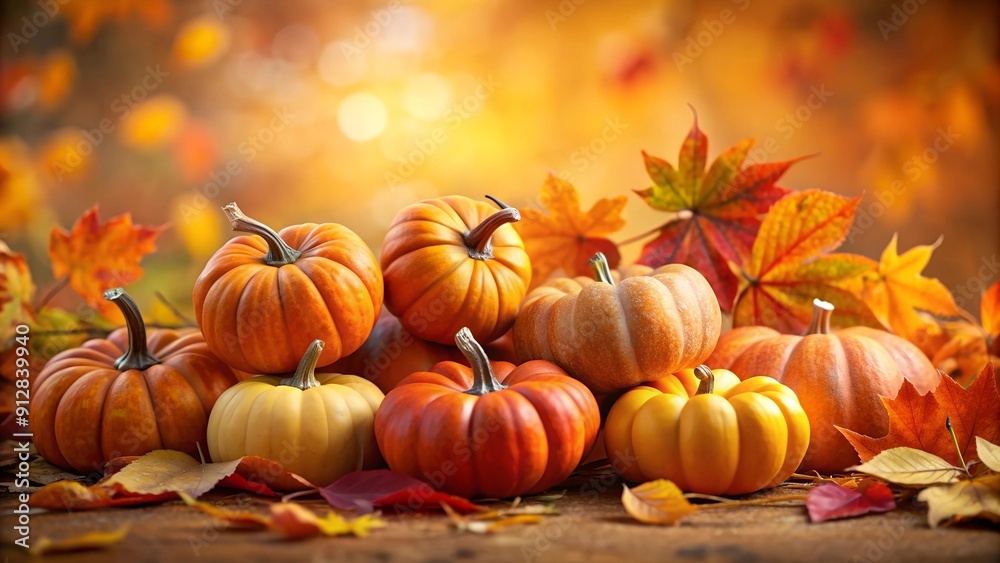 A captivating tableau of pumpkins bathed in the warm hues of autumn foliage.  AI Generated