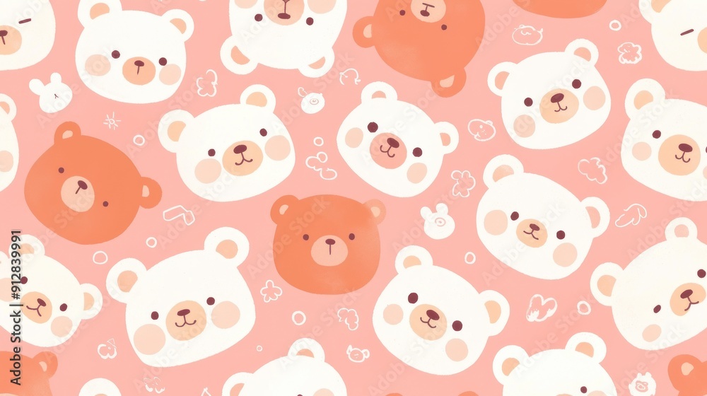 Cute pink teddy bear pattern and white texture, seamless design, adorable cartoon character concept for kids in digital world Cute pink teddy bear pattern and white texture, seamless design, adorable cartoon character concept for kids in digital world