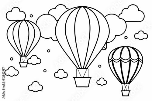 A whimsical hot air coloring page balloon festival with colorful balloons, vector illustration