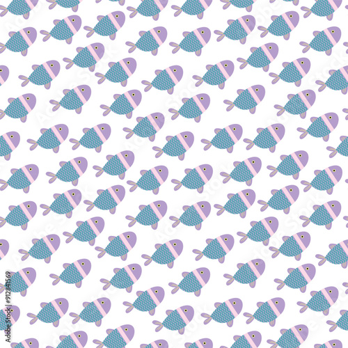 fish seamless pattern with underwater life. Perfect for kids bedding, fabric, wallpaper, wrapping paper, textile, t-shirt print.