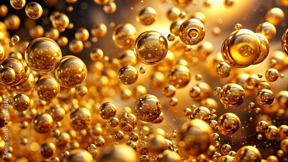 A Captivating Dance of Bubbles in Golden Hues  generative AI