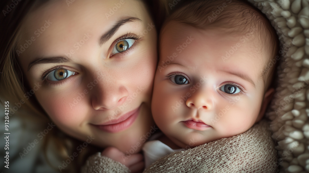 Mother's Eyes Shining with Happiness as She Holds Her Newborn Baby Mother's Eyes Shining with Happiness as She Holds Her Newborn Baby